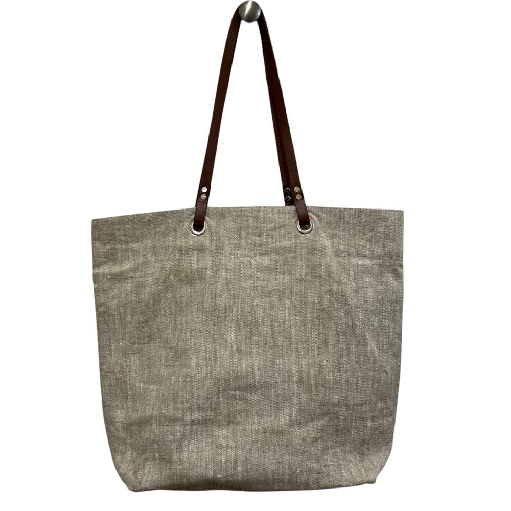 Independent Reign NY Minimalist Natural Linen Beach Bag Tote in Textured Oatmeal